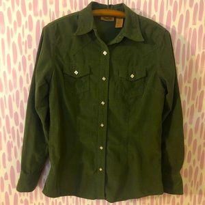 Wrangler S Olive Green Corduroy Button Up Western Wear County Vintage Vibes